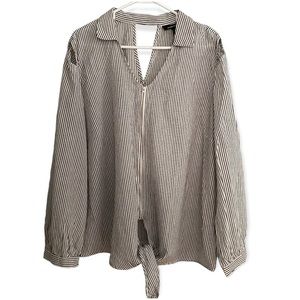 Ashley Stewart Pinstripe Waist Tie Blouse